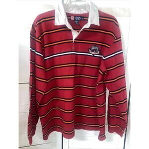 Chaps Rugby Shirt Men’s Red Blue Orang Stripe Color Block Crest Preppy Cotton XL